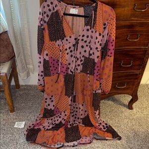 ASOS Patchwork Polka Dot Maxi Dress in Pink and Orange